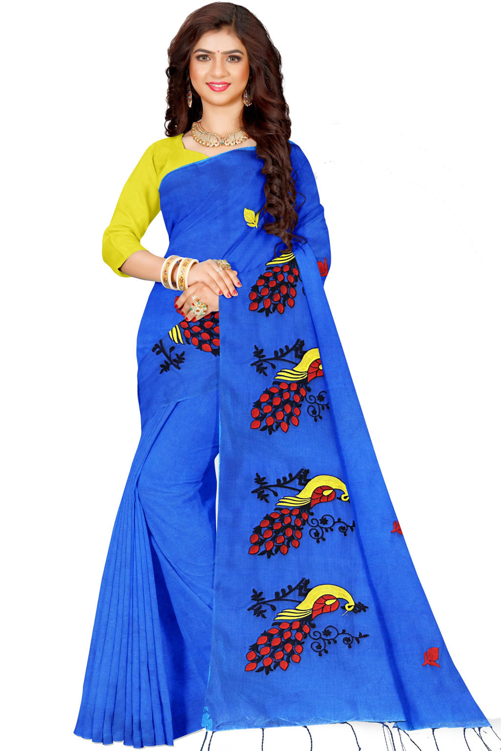 Blue Blended Cotton Mayuri Hand Hand Loom Saree (1113)